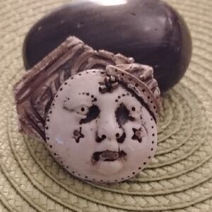 Whimsical Moon Face Brooch